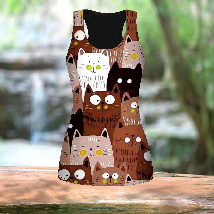 3D Cute Kitten Print Women Workout Yoga Gym Printed Summer Sport Shirts Plus Size Vests