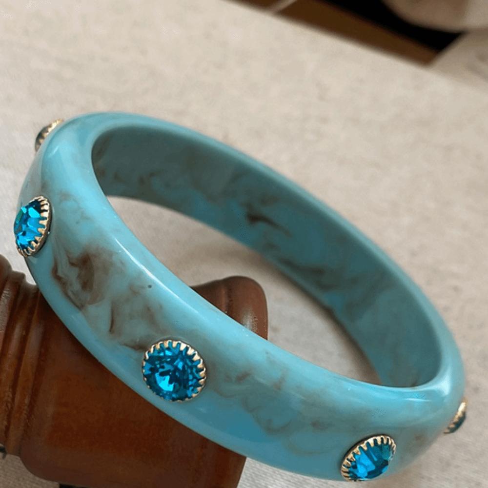 Bohemian Rhinestone Colored Bracelet Zircon Retro Hand Ring Unique Acrylic Bangle  Women