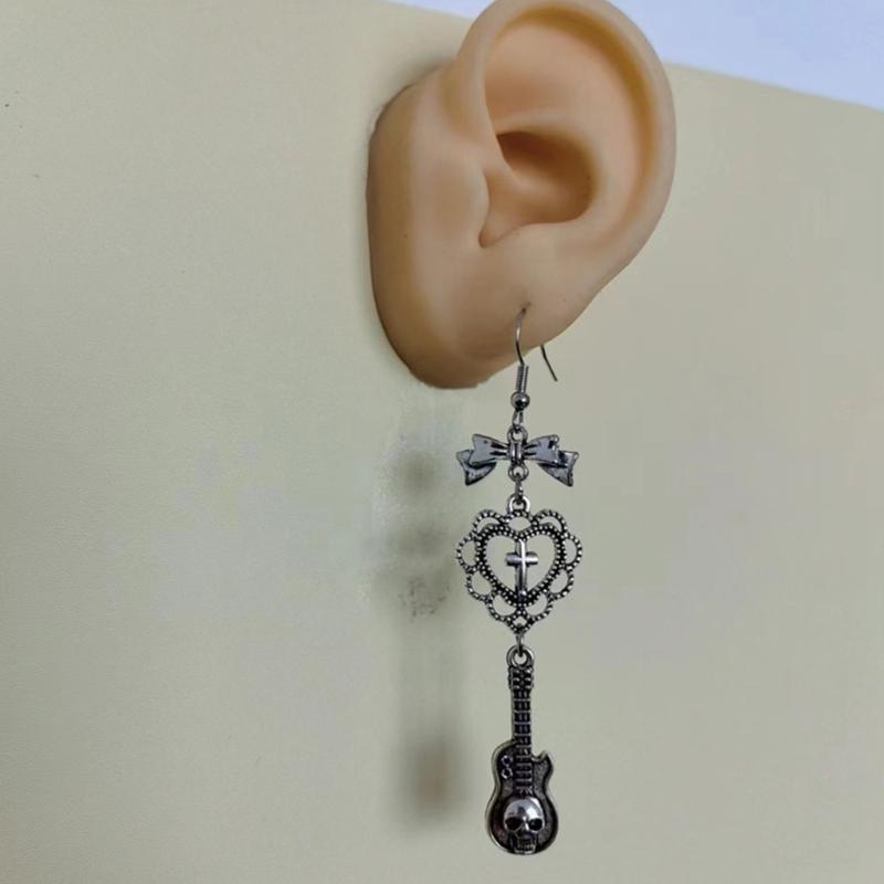 Fashion Dangle Earrings Hoop Earrings Sweet Cool Heart Bowknot Guitar Pendant Earrings Statement Jewelry for Women Girls