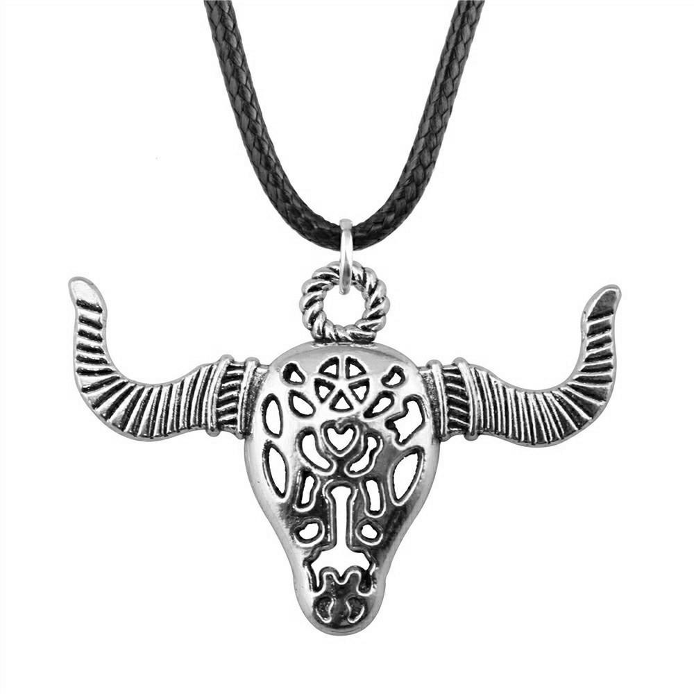Enamel Pendant Necklace Gothic Halloween Day Jewelry Cow 45cm Leather Chain
