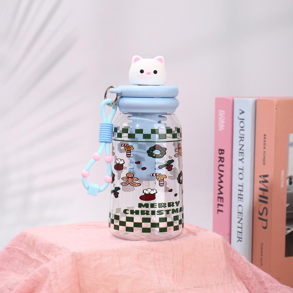 Water bottle new creative cartoon straw cup with tea partition high temperature resistant anti-drop plastic cup outdoor camping portable cup