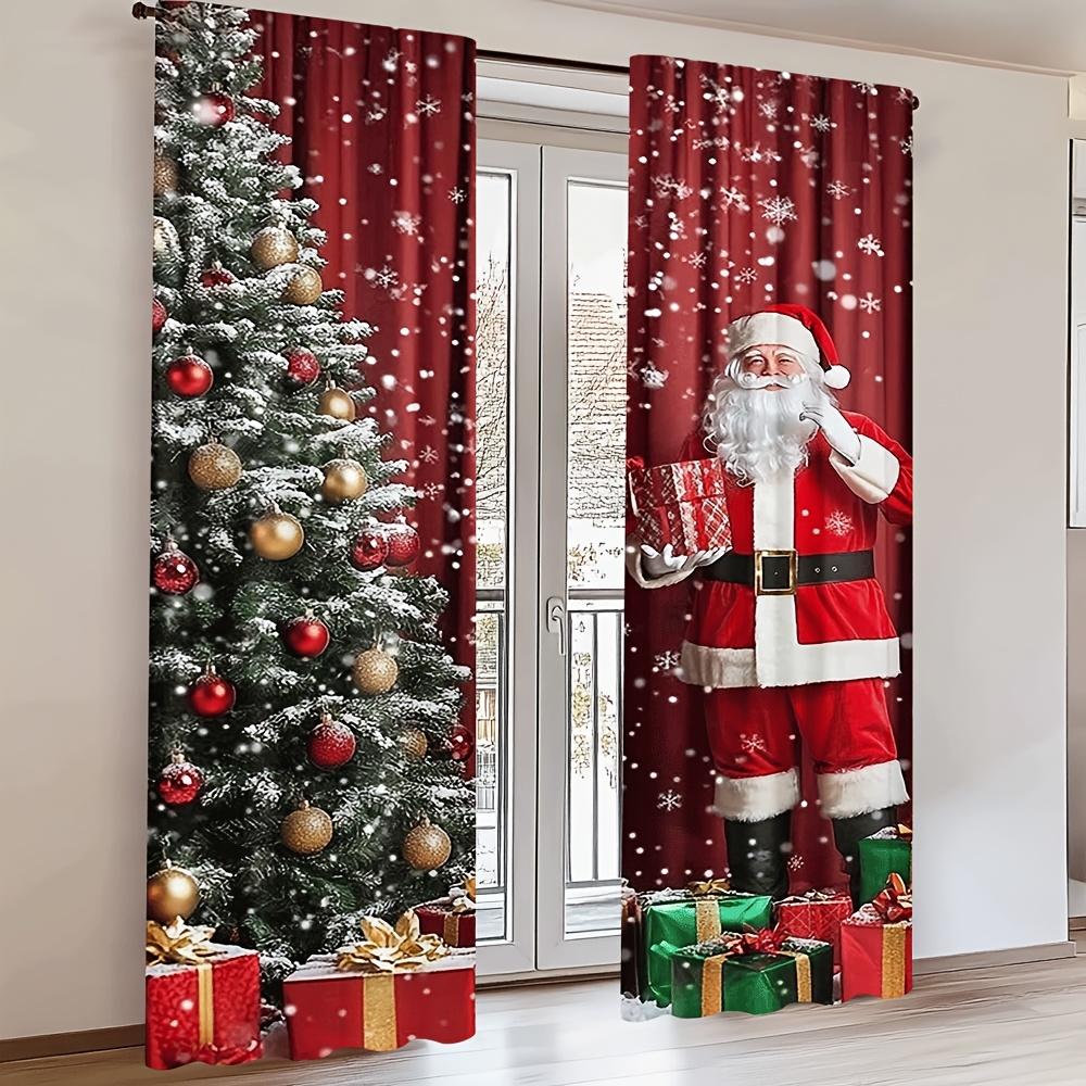 2Pcs Polyester Christmas Santa Claus Printing Window Curtains Birthday Party Decoration Backdrop Drapes for Living Room