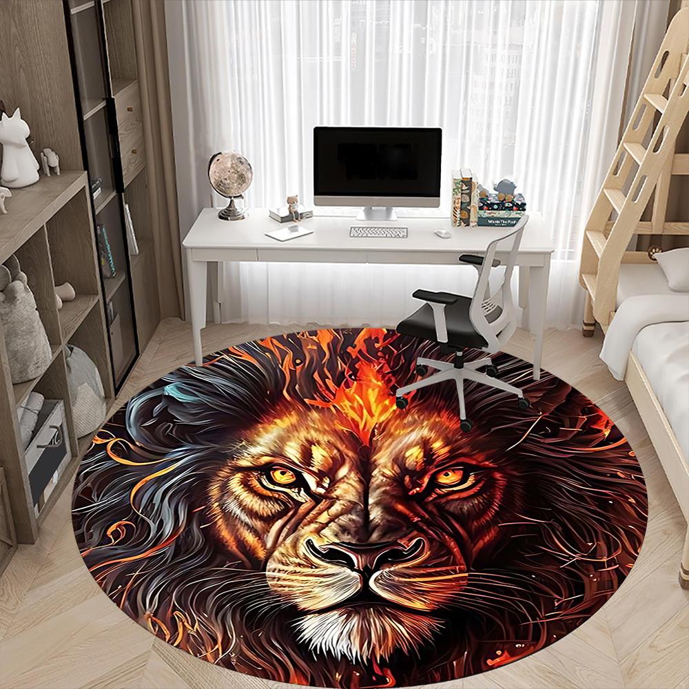 1pc Lion Flame Office Round Area Rug, Indoor Mat Suitable ForOffice, Under Office Chairs Bedroom Living Room Home Decor, Room Deco, N53