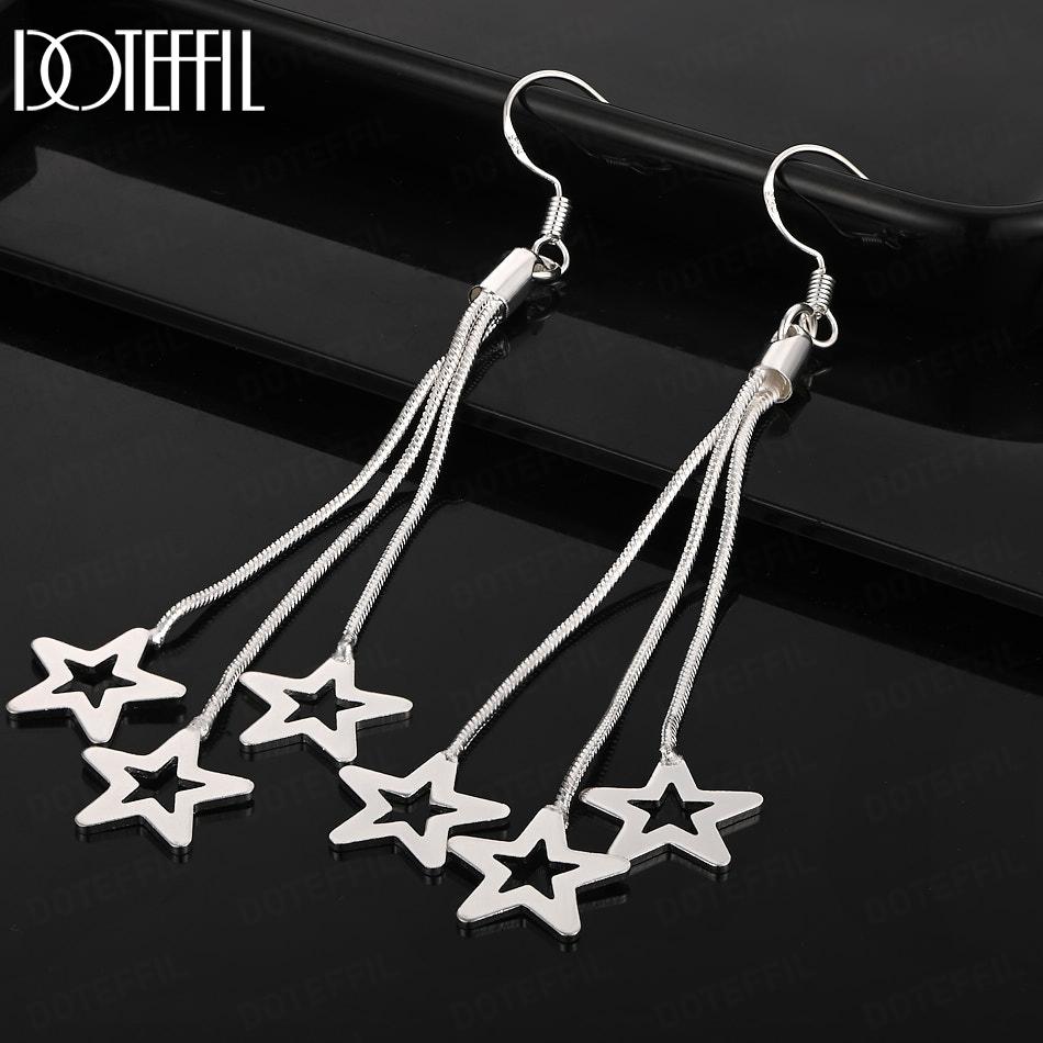 Boucles d'oreilles en argent sterling 925 avec trois chaînes serpent et étoile perforées, bijoux de mariage tendance