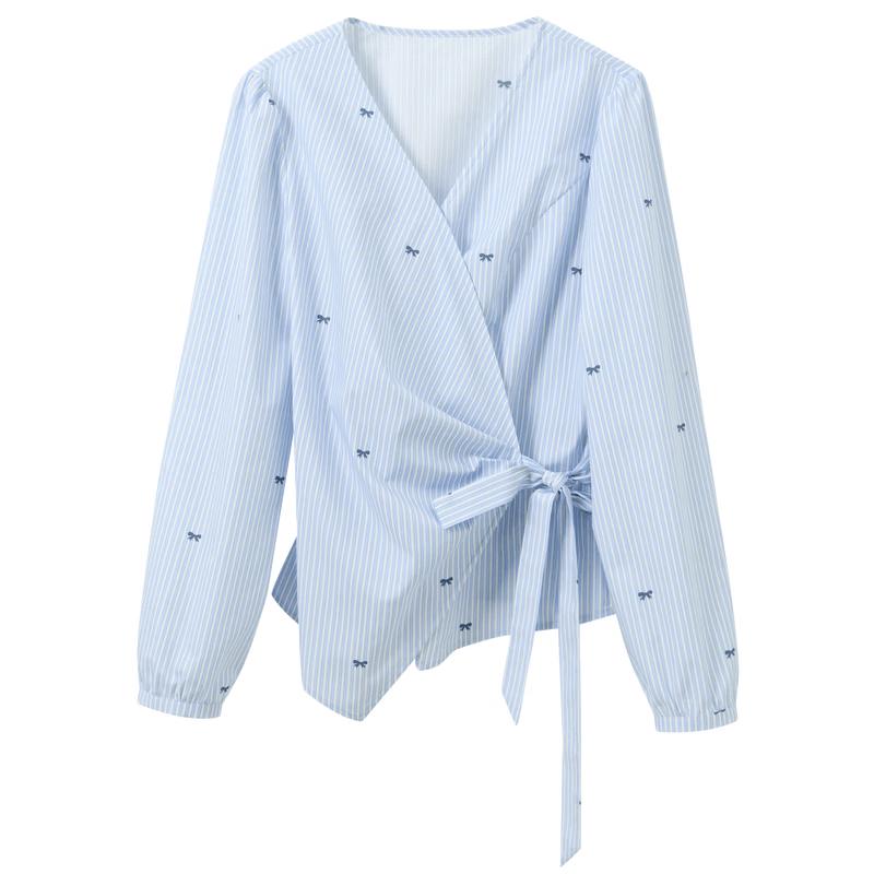 

Sancai Plus Size V-Neck Striped Tie-Waist Shirt M