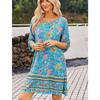 2025 Summer Short Sleeve Printed Women's A-line Dress Split Loose Casual Simple Vintage Party Floral Bohi Dresses Elegant Tassels Holiday Clothing