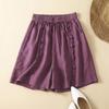 Women's Summer 2024 Retro Cotton Linen Ruffle Wide-Leg Shorts - Casual, Loose Mid-Length.