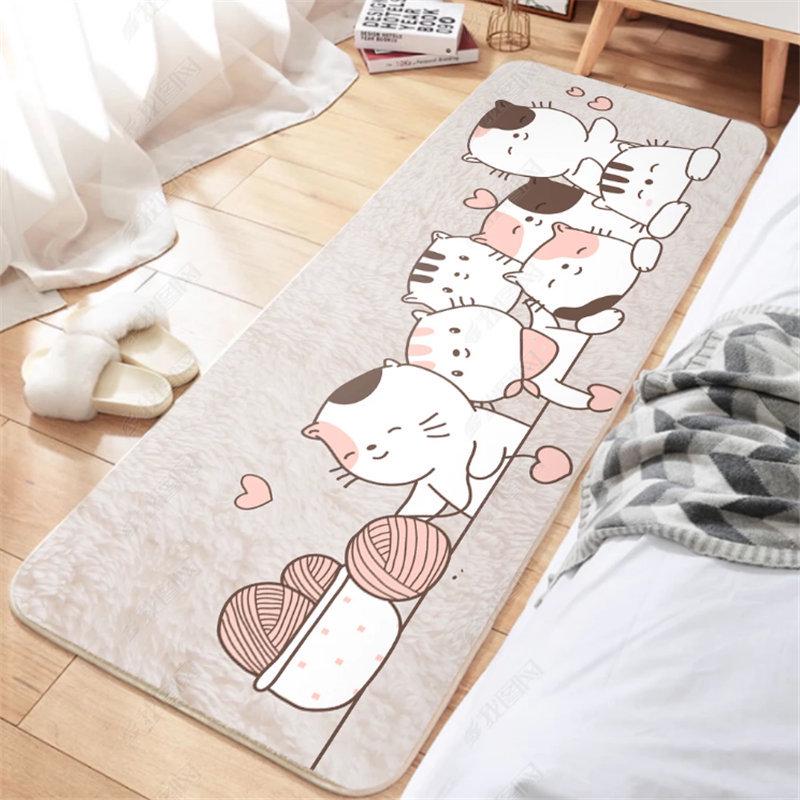 Modern Cartoon Bedside and End-of-Bed Carpet – Long Strip Floor Mat for Bedroom and Living Room
