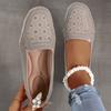 Vintage Floral Pattern Lightweight Crystal Embellished Women's Slip-On Loafers, with Soft Stitching, TPR Sole and Fabric Insole - Polyurethane Upper