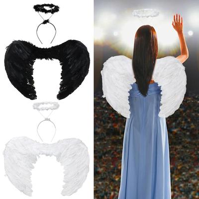Fashion Cosplay Christmas Angel Wings & Halo Halloween Costume Fancy Dress Props Feather Wings