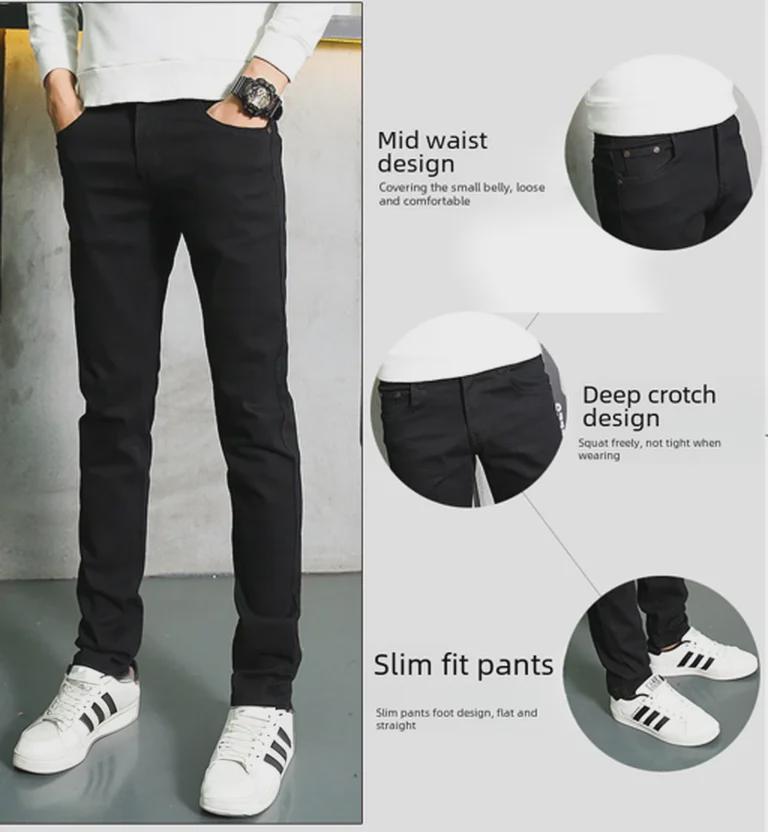 Men's Slim Fit Black Elastic Jeans - Korean Style Trendy Casual Trousers