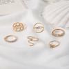 Chain Metal Element Retro Diamond-Set Hollow Butterfly Cross Snake Ring 6-Piece Set