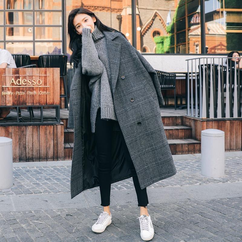 Nouveau Manteau d'hiver à carreaux ample de Style coréen pour femmes, mi-long,