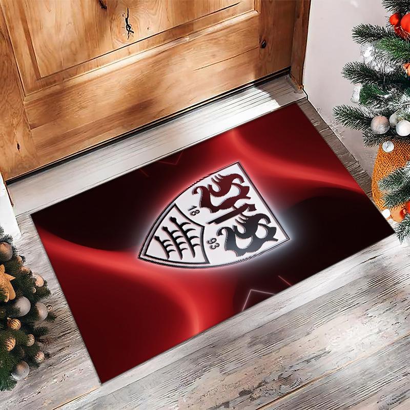 VfB Stuttgart Football Print Crystal Velvet Rug, Comfortable Water Absorbent Non Slip Indoor Floor Carpet