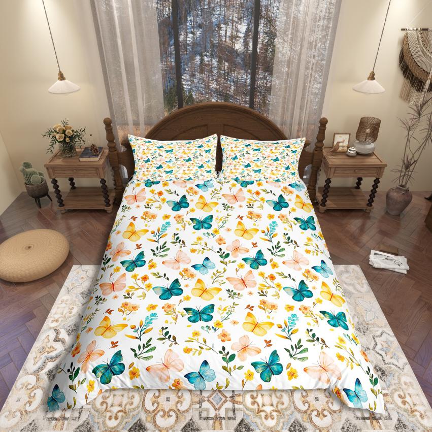 Homewish Kawaii Butterfly Duvet Cover Set,Girls Pink Comforter Cover Set,Fairy Tale Theme Bed Set For Girls Teens