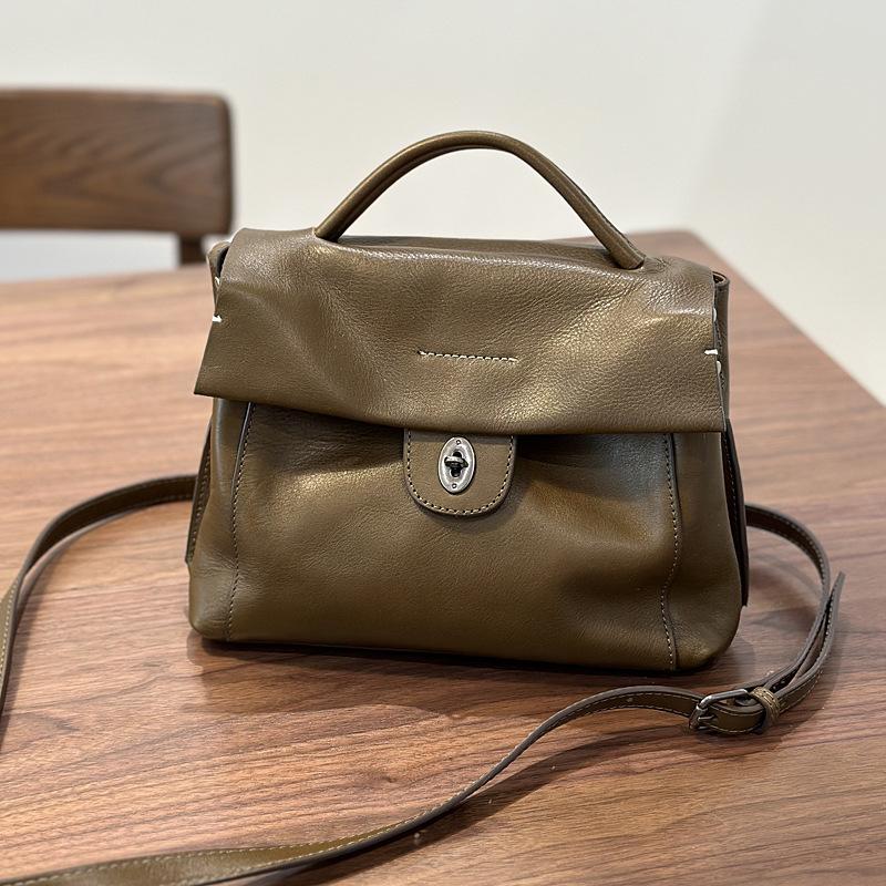 Johnature Handmade Retro Genuine Leather Women's Bag Versatile Soft Cowhide Solid Color Shoulder Crossbody Bags