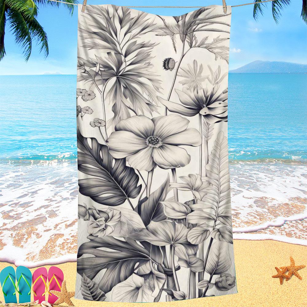 White-flowered Back Series digital-printed polyester Superfine fiber double-sided fleece Beach vacation bath towel, beach towel