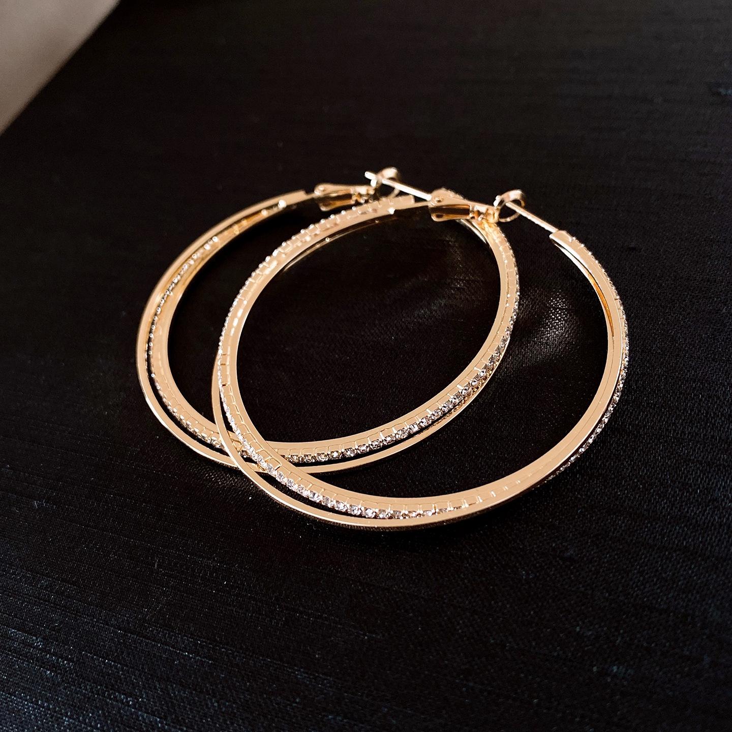 Korean exaggerated diamond-set double-layer interwoven round earrings, earrings, exquisite earrings design sense