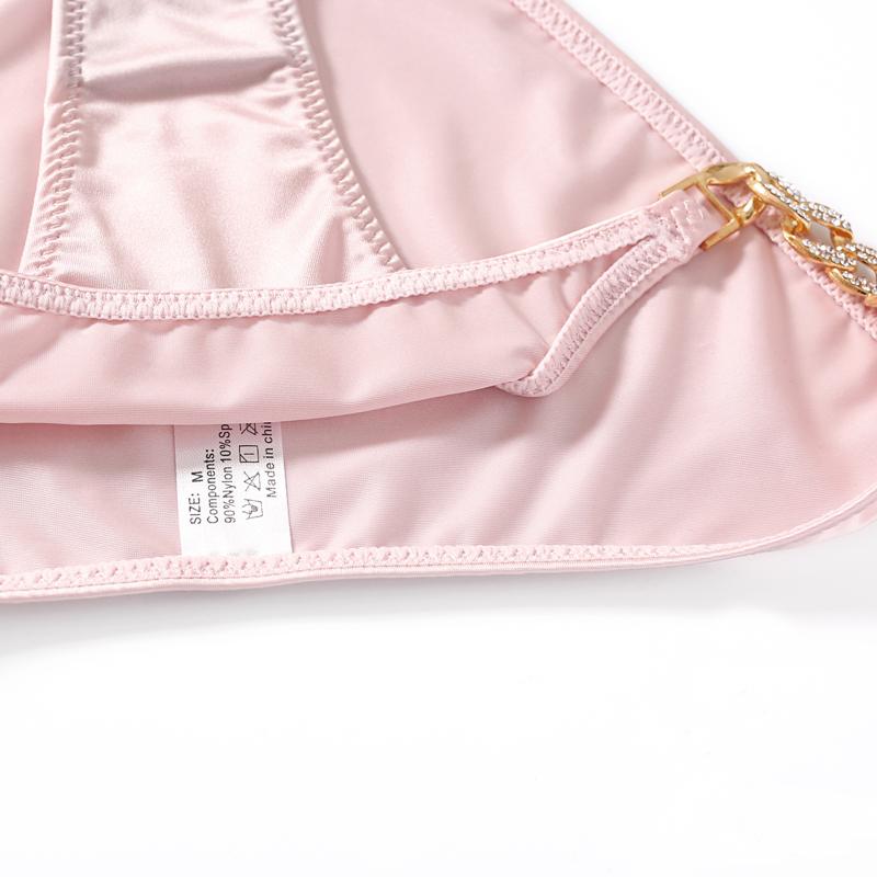 TERMEZY Chiloți sexy pentru femei, cu talie joasă, lenjerie de corp cu lanț de diamante, decorații metalice, slip pentru femei, lenjerie intimă