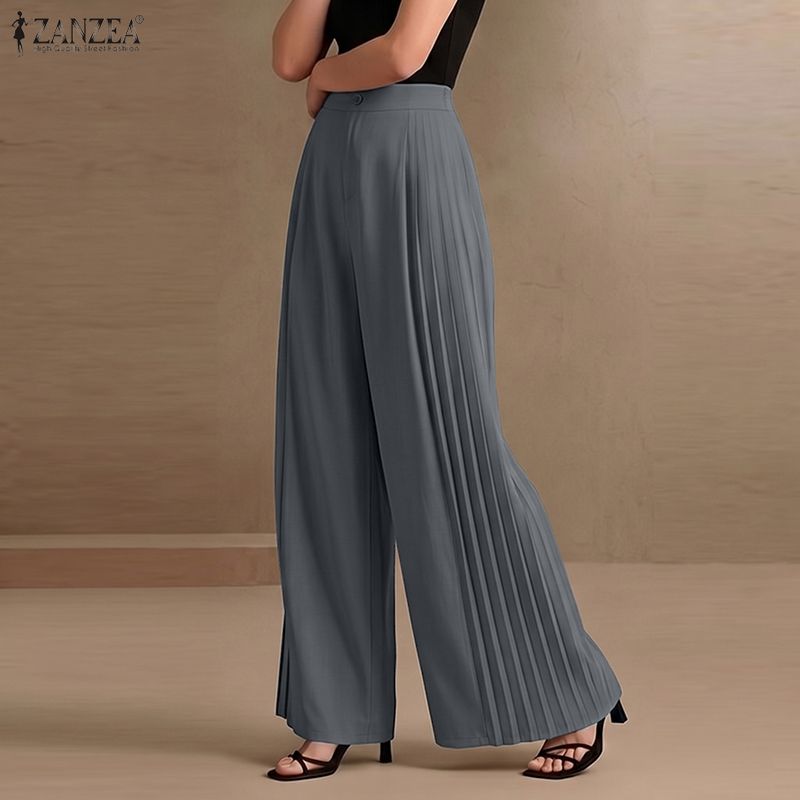ZANZEA Pantaloni larghi e larghi da donna, casual, tinta unita