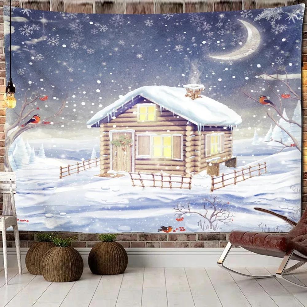 Christmas Snowy Woods Pattern Tapestry Bedroom Living Room Home Wall Decoration