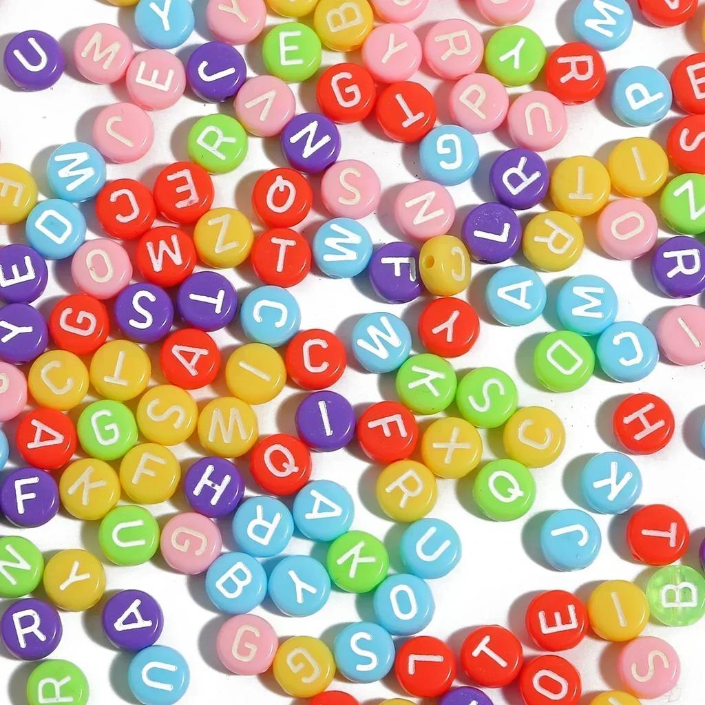 100-500PCS Colorful Letter Beads With Holes Acrylic Round Flat Loose Alphabet Beads For Jewelry Making DIY Bracelet Accessories