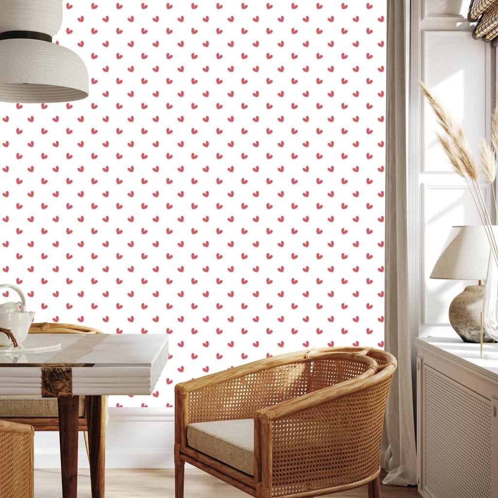 Hearts Wallpaper White, Coral and Red 50x1000