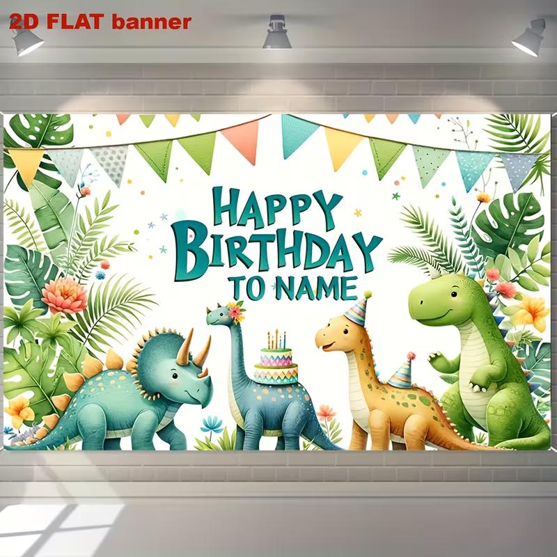 Personalized Dinosaur Happy Birthday Backdrop, Jungle Cartoon Dino Background Banner for Kids Party Photoshoot