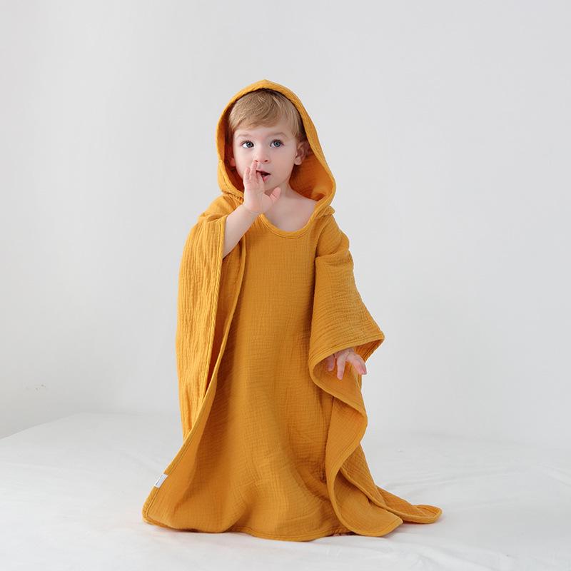 Children's Cotton Gauze Hooded Poncho Bath Towel - Absorbent Wearable Swim Wrap