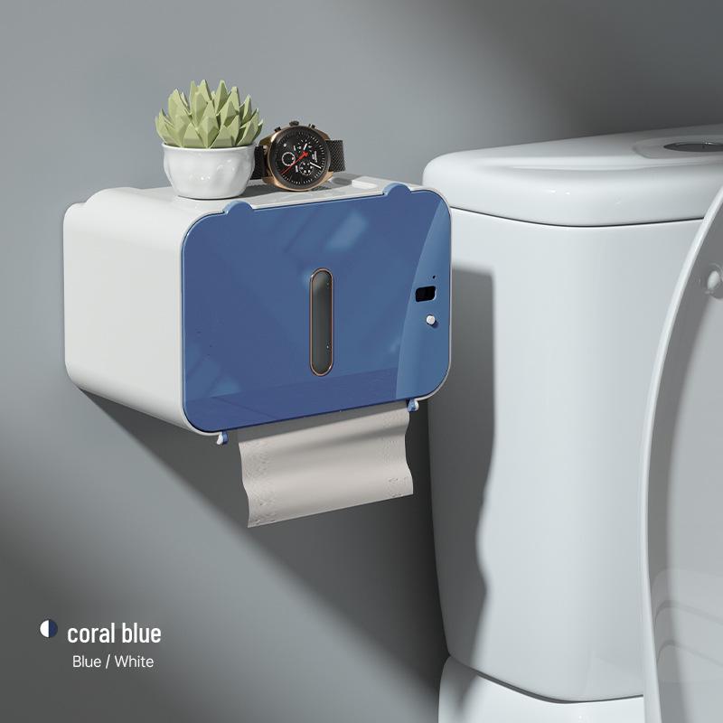 Smart Sensor Toilet Paper Holder, Automatic Wall-Mounted Dispensing, Punch-Free, Waterproof.