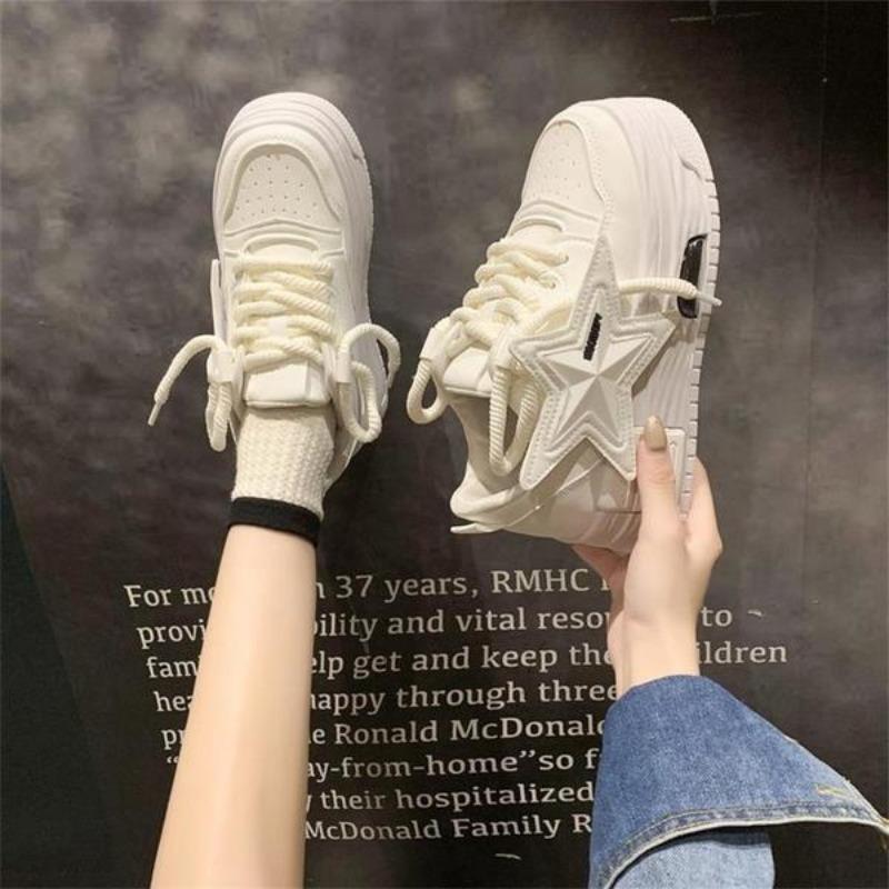 Spring and Summer New Five-pointed Star Thick-soled Muffin Board Shoes Female Leisure Student White Shoes