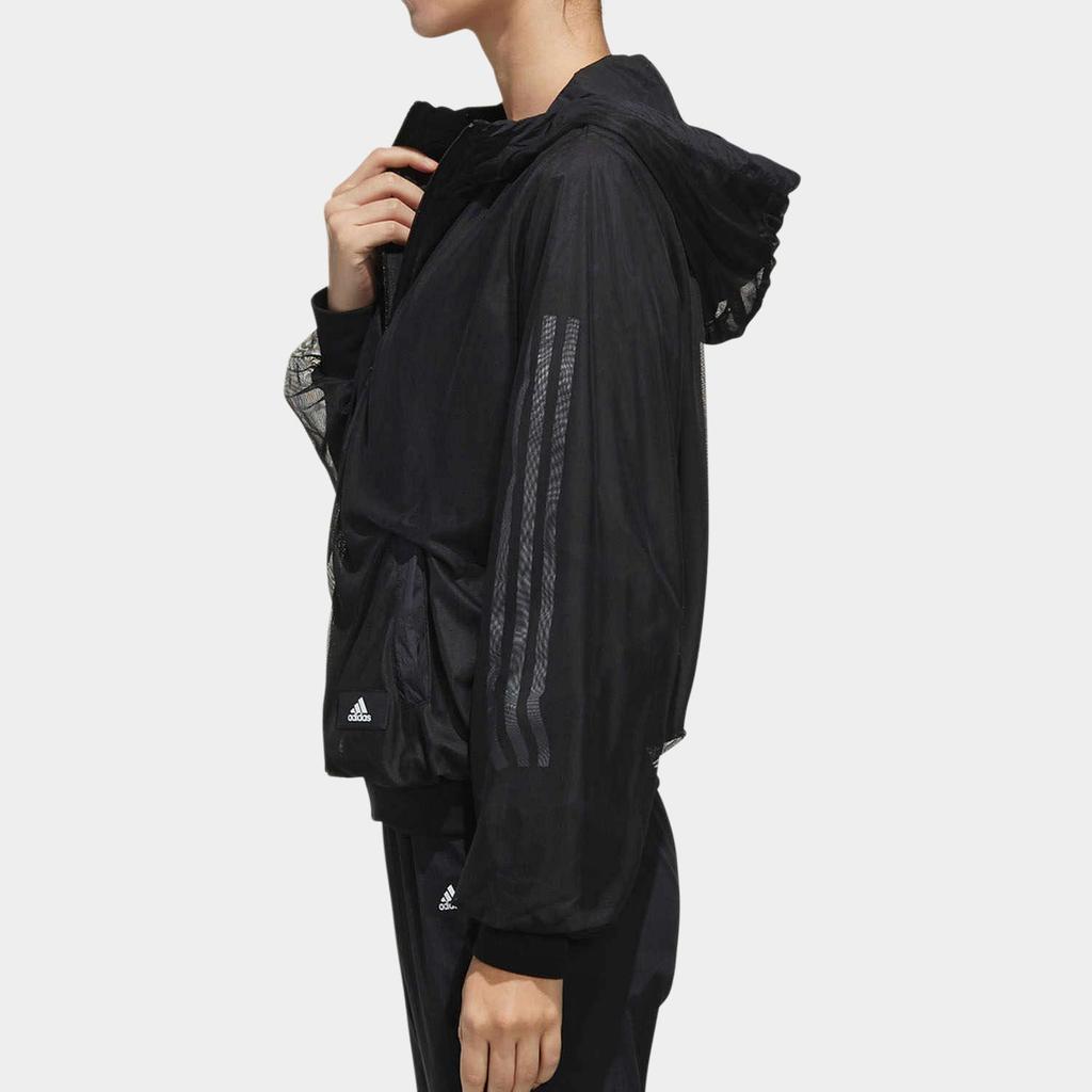 Adidas Windbreaker Hooded Casual Sports Jacket Women Outerwear Black FK3522