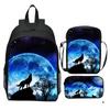 Bedruckter Universum Sternenhimmel Rucksack 3-teiliges Set Tier Wolf Löwe Rucksack Kleine Umhängetasche Federmäppchen