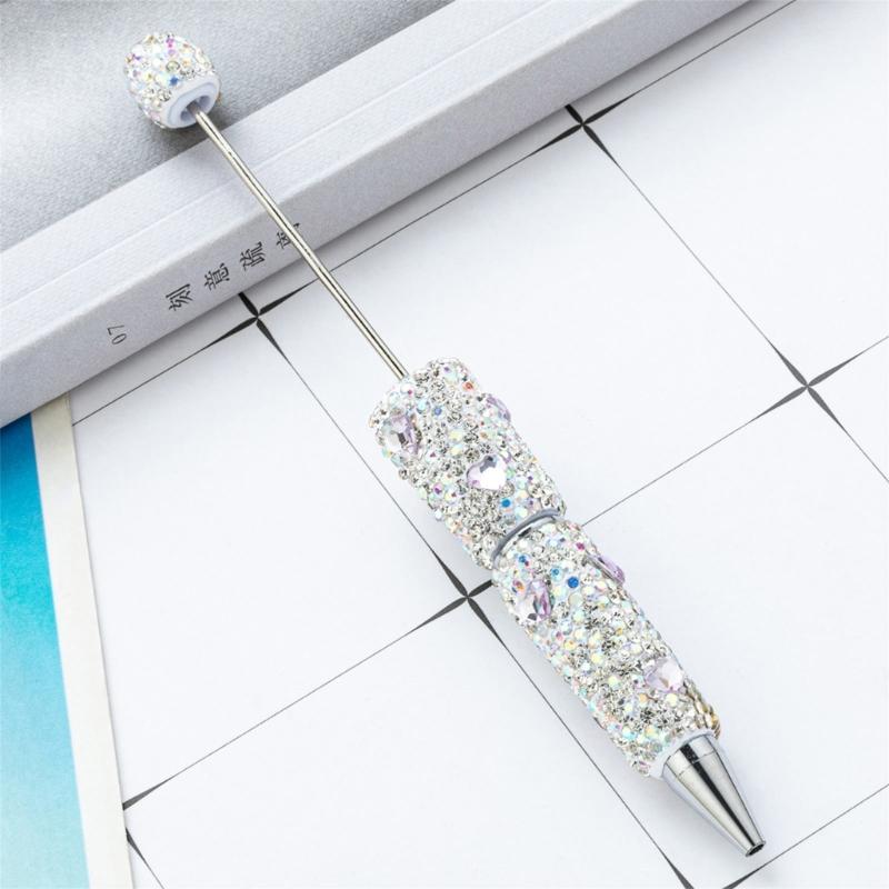 6pcs Rhinestones Fancy Pen Ballpoint Pen Smooth Writing Pen 1.0mm Glittering Beadable Pen Stationery Pen for School