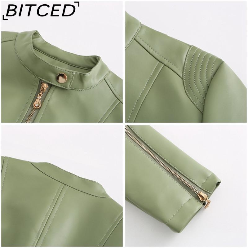BITCED Fashion Women's PU Leather Short Jacket with Stand Collar Lightweight Spring/Autumn Leather Jacket