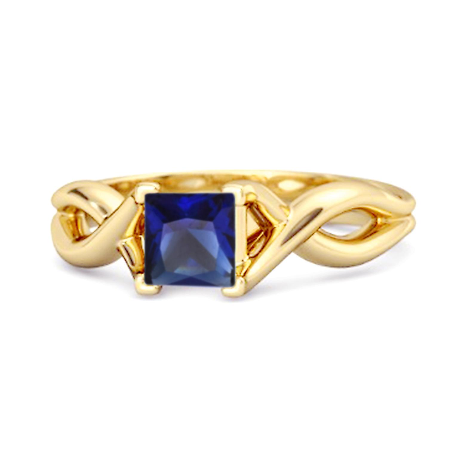 

Blue Sapphire Twisted Vine Band Ring - 925 Sterling Silver Gold Vermeil 6 жовтий/золотий