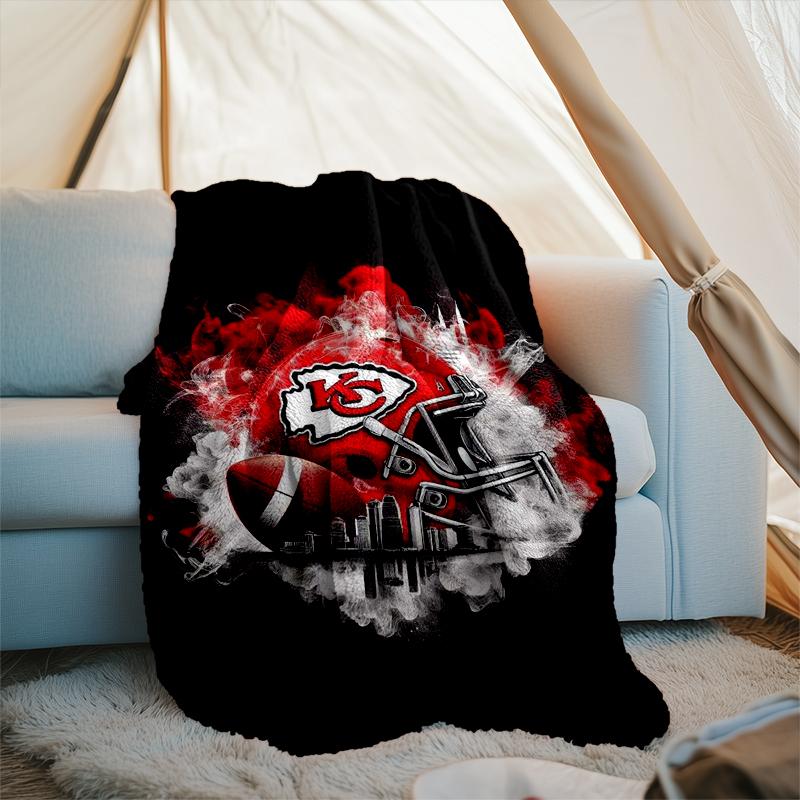 1PC City Chiefs Emblem Printed Soft Flannel Blanket Throw for Adult Bedroom Living Room Sofa Camping Travel Fan gifts Christmas Gifts