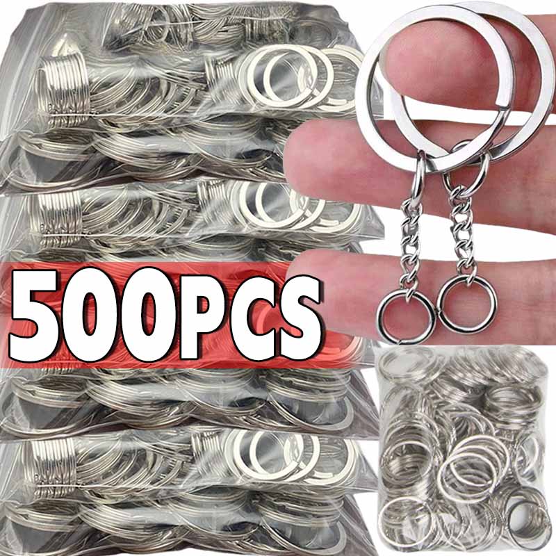 50/500 Piezas Llavero Metálico Plateado Llavero en Blanco Anillas Divididas con Cadena Hebillas de Escalada Accesorios para Llavero Mosquetón