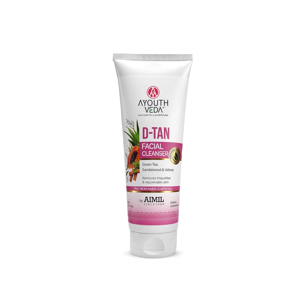 Ayouthveda D-Tan Facial Cleanser for Tan Removal & Skin Brightening | Helps Clean Dirt & Impurities | Enriched with Papaya, Lemon, Aloe Vera & Cucu