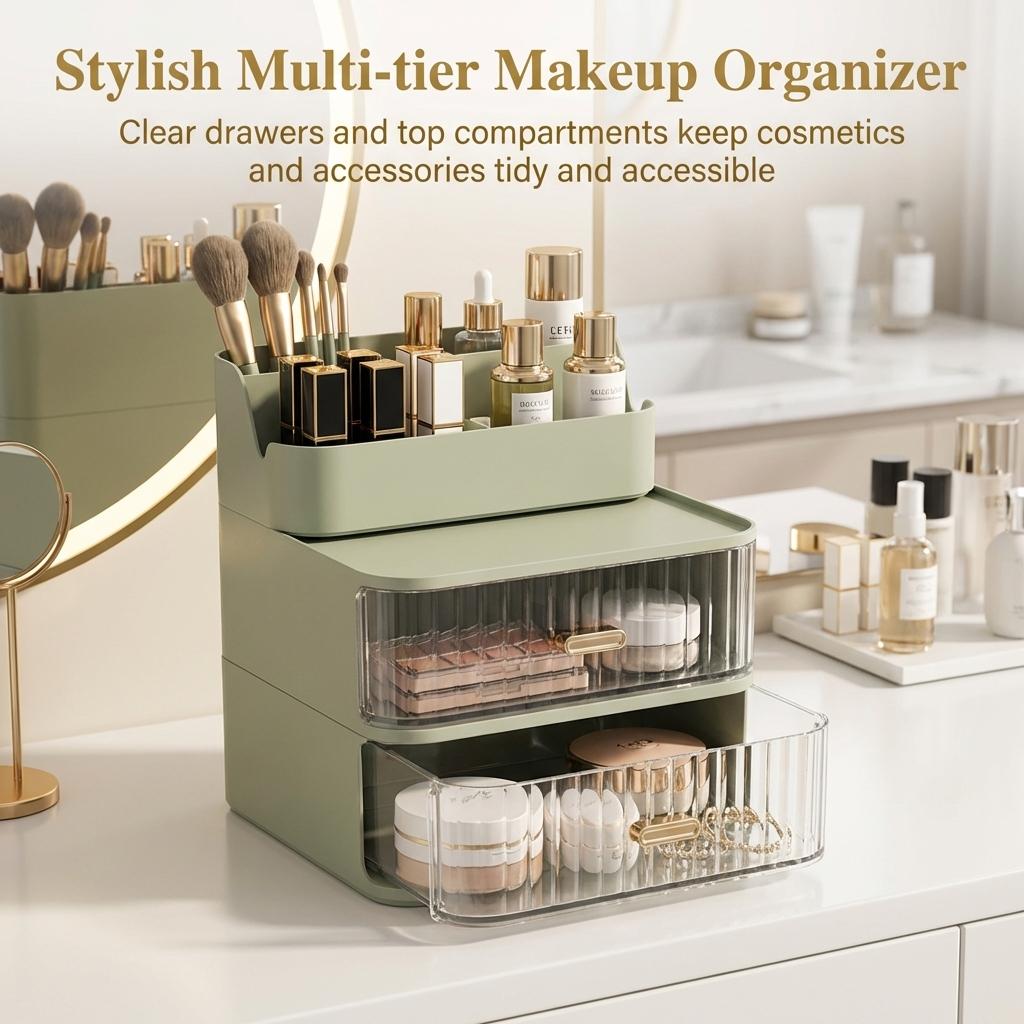 Drawer Style Stationery Cosmetic Organizer Plastic Storage Box For Office Dorm Desk