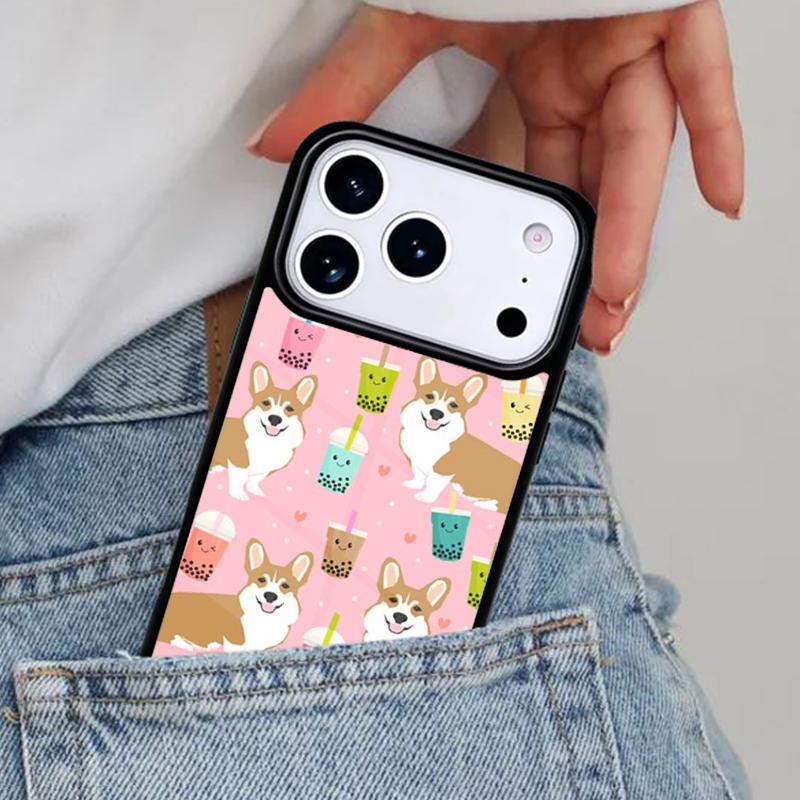Corgi and Bubble Tea Phone Case for iPhone 16e 15 14 13 12 17 Pro Max Plus Air 17pro Cover Coque