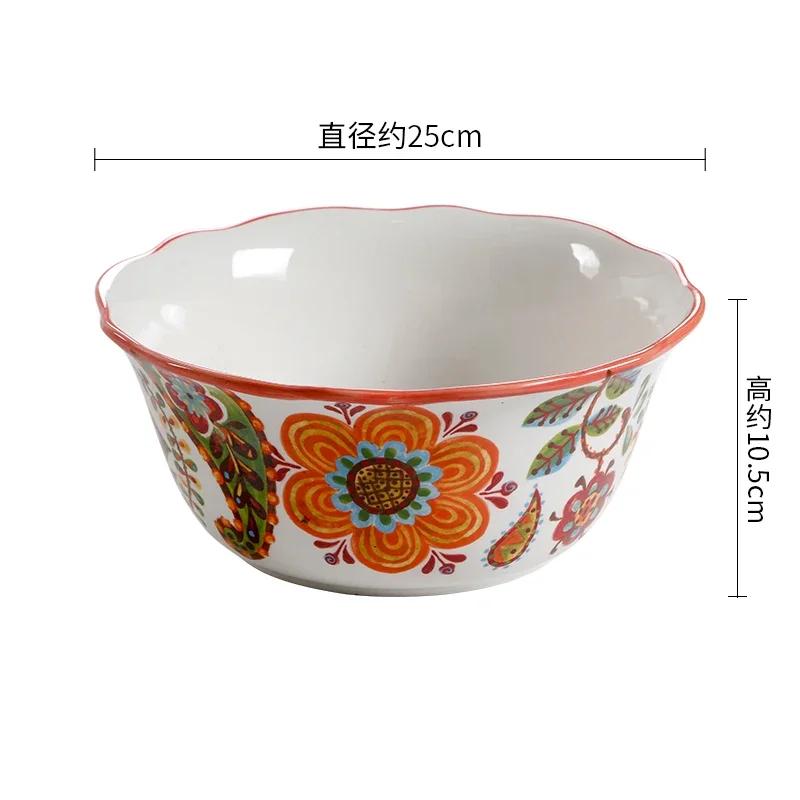 Creative Bohemian Style Ceramic Plates Retro Restaurant Salad Pasta Plate Delicious Dishes Large Soup Bowls Household Tableware