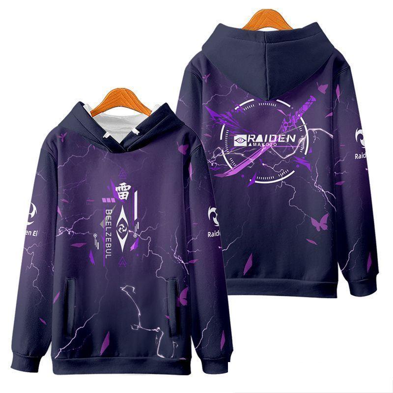 Raiden Shogun Genshin Impact Cosplay Hoodies 3D Print Unisex Anime Cartoon Sweatshirt Oversized  Women Harajuku Pullover Coat
