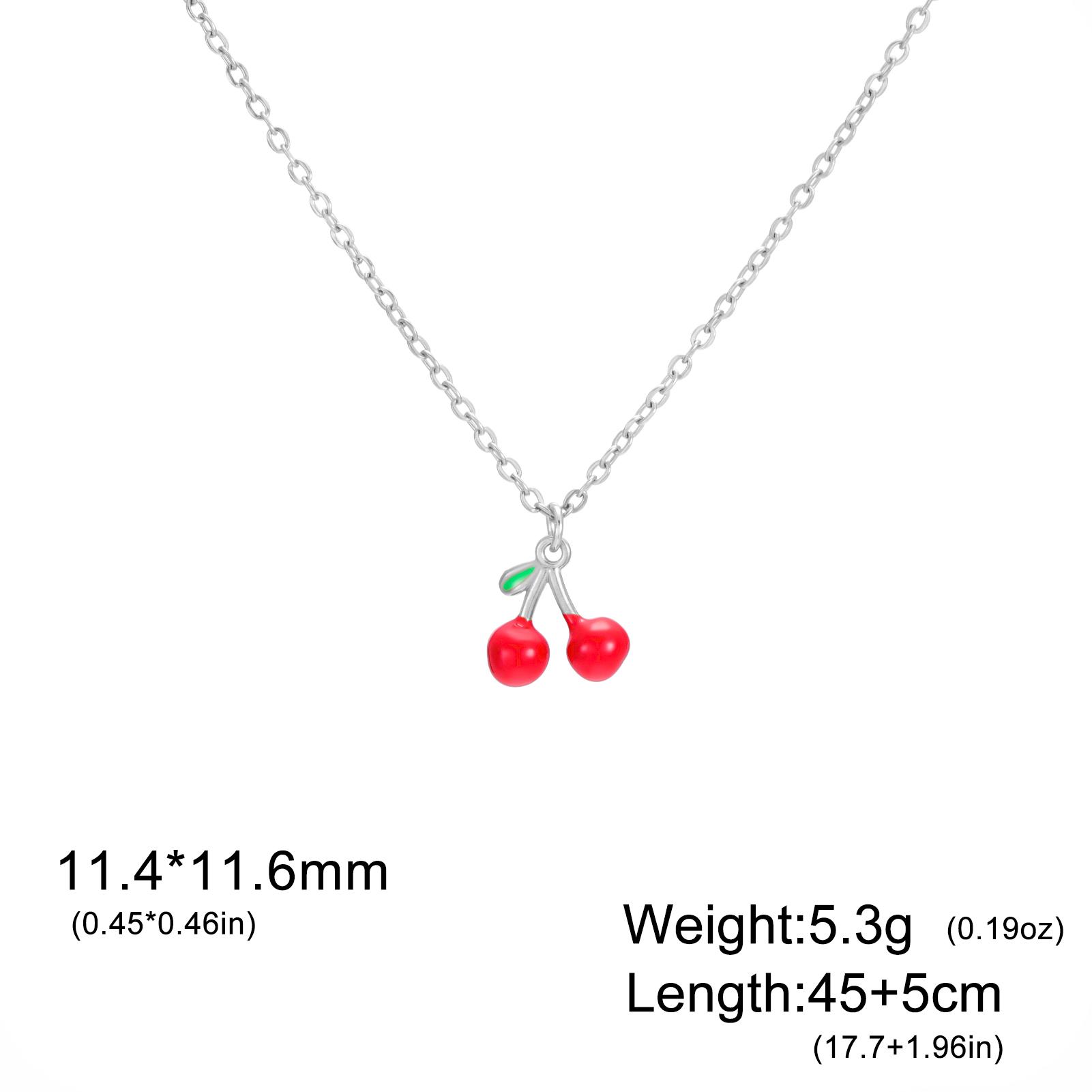 

Teamer Enamel Cherry Charms Necklace Gold Color Stainless Steel Sweet Choker For Woman Girls Trendy Jewelry Gift Wholesale New 45-50 cm