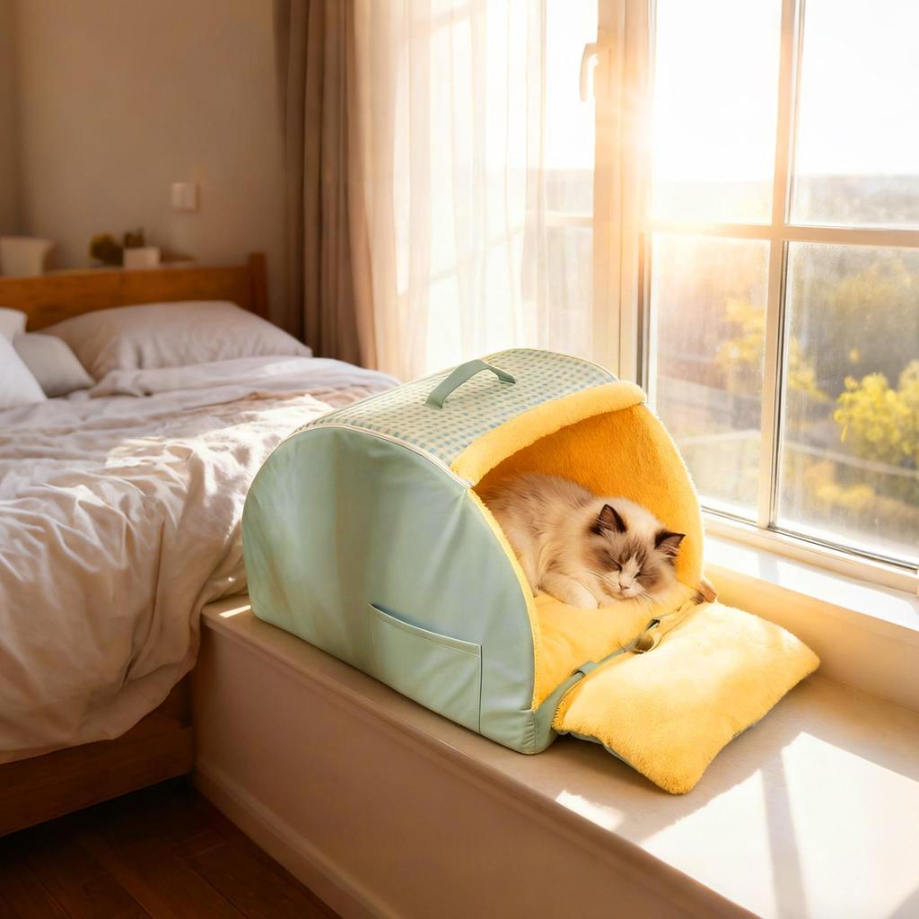 Cat Cave Comfortable Semi Enclosed Windproof House Nest Indoor Cat House For Outdoor Winter Sleeping Outside Home Travel Bedroom