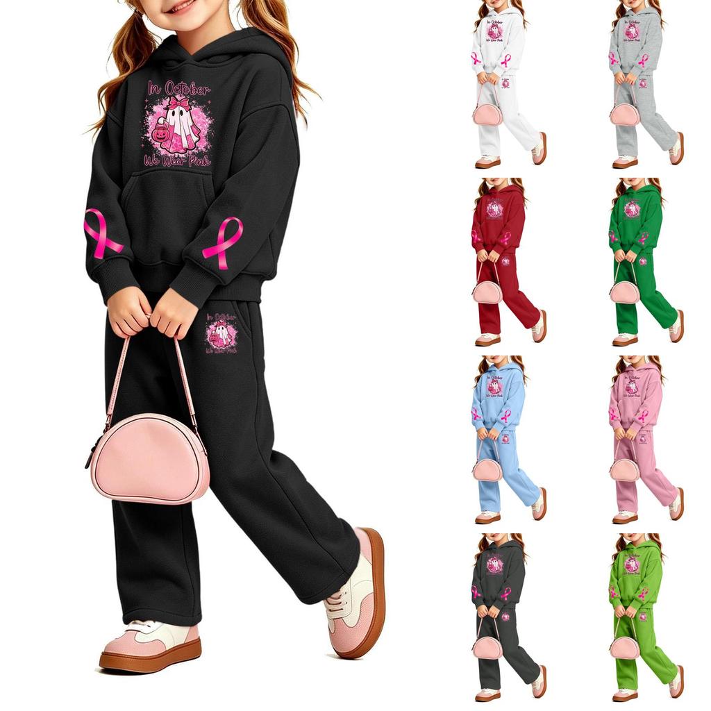 Girls' Printed Hoodie and Sweatpants Set, 2-Piece Casual Outfit for Everyday Wear