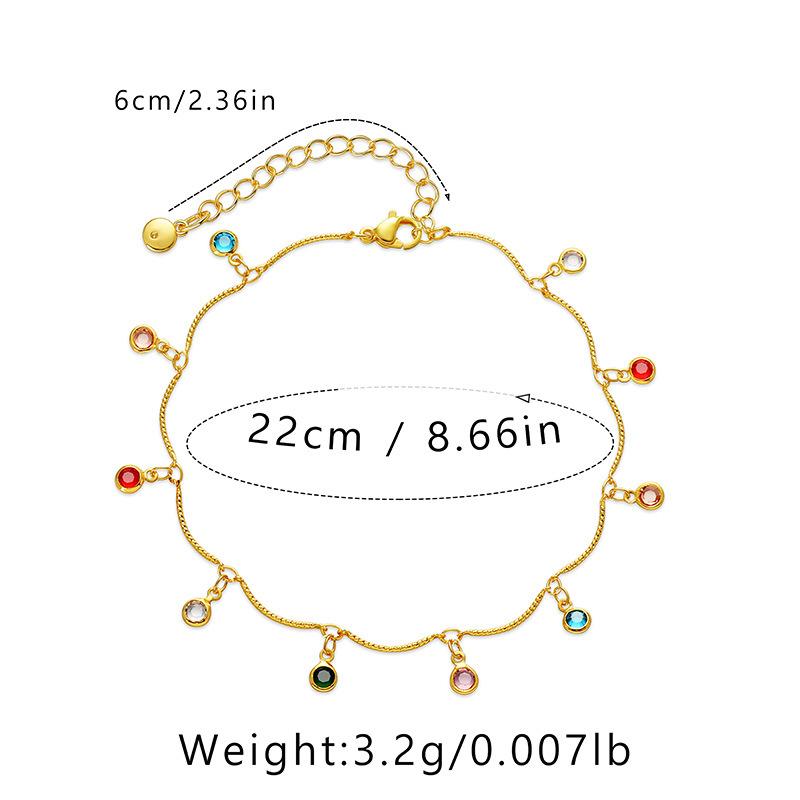 Gold Plated Multi-Color CZ Charm Anklet With Extension Chain