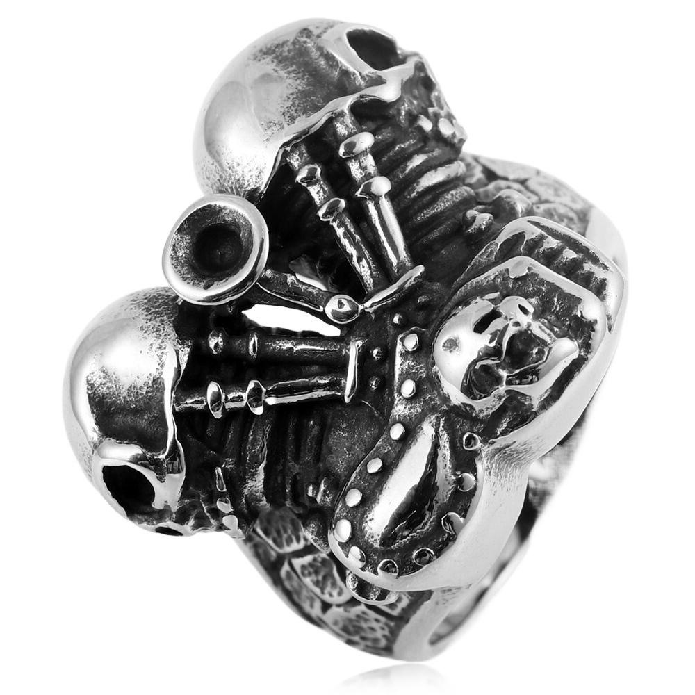 European and American Locomotive Wind Engine Skull Ring Trendy Men Street Jewelry
