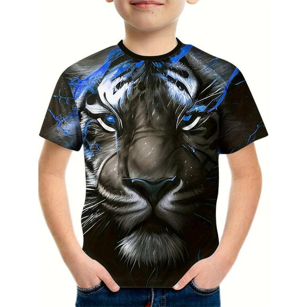 

New Tiger Printed Boys 3D Digital Printed T-shirt Short Sleeve Round Neck Summer Breathable Sports Leisure T-shirt 170