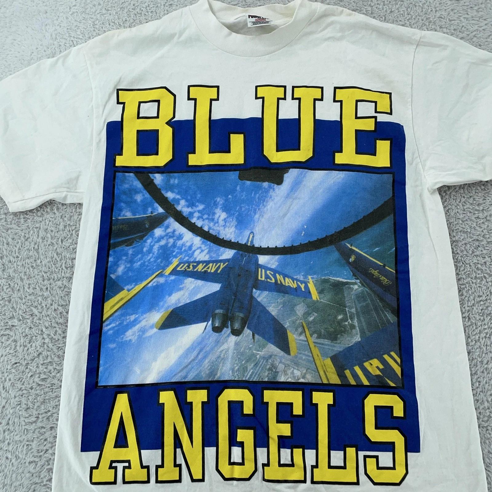 

Vintage Blue Angels T-Shirt Mens Medium/Large White US Navy Air Show Graphic 90s 2XL